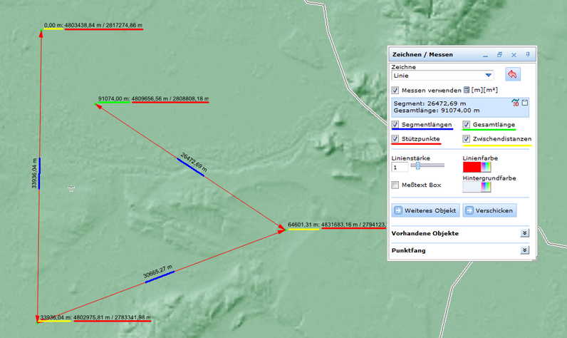 Formular des Werkzeugs ‚Distanz messen’ Formular des Werkzeugs ‚Distanz messen’