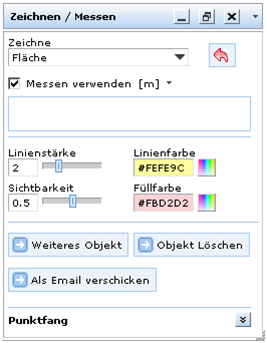 Formular des Werkzeugs ‚Fläche Messen’