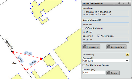 Formular des Werkzeugs ‚Lotrechtes Messen’ und die grafische Umsetzung