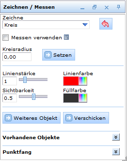 Formular des Werkzeugs ‚Zeichnen / Messen‘ Formular des Werkzeugs ‚Zeichnen / Messen‘