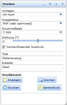 Formular des Werkzeugs ‚Drucken‘ im WebOffice 10 R3 Client Formular des Werkzeugs ‚Drucken‘ im WebOffice 10 R3 Client