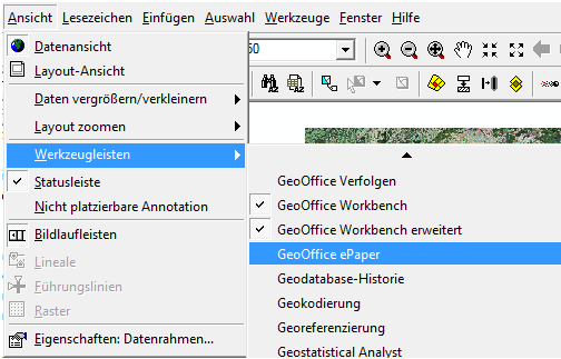 Anzeigen der ArcMap Werkzeugleiste 'GeoOffice ePaper' Anzeigen der ArcMap Werkzeugleiste 'GeoOffice ePaper'