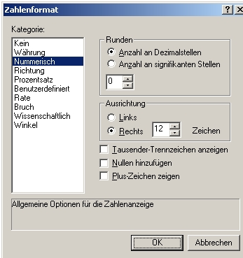 Dialog Zahlenformat Dialog Zahlenformat