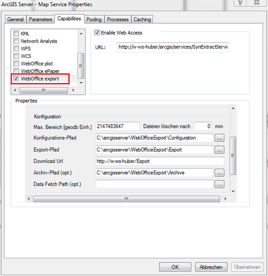 ArcGIS Server Funktionen mit aktivierter WebOffice extract server Erweiterung in ArcCatalog ArcGIS Server Funktionen mit aktivierter WebOffice extract server Erweiterung in ArcCatalog