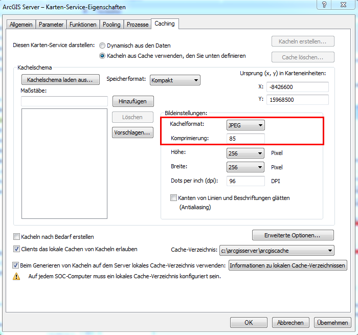 Bildeigenschaften im Arc GiS Karten-Service Bildeigenschaften im Arc GiS Karten-Service