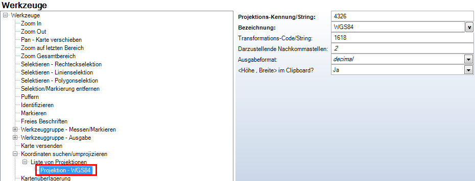 Konfiguration des Koordinatensystems