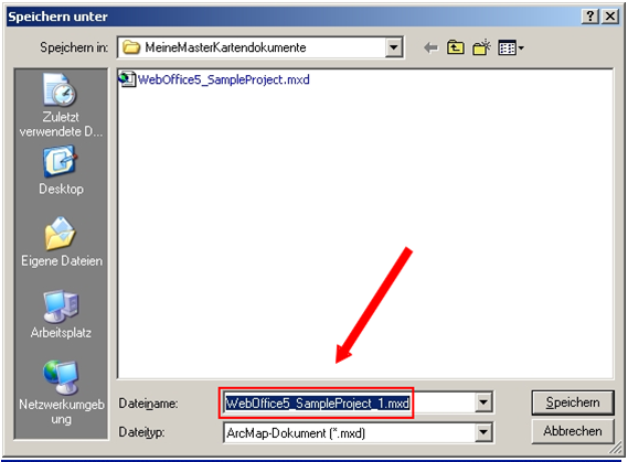 Speichern des ‚Master Kartendokuments' als „< Kartendokument Dateiname >_1.mxd“ Speichern des ‚Master Kartendokuments' als „< Kartendokument Dateiname >_1.mxd“