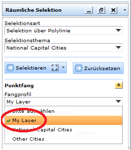 Hochgeladener Layer ist in der Liste der Fangprofile enthalten&nbsp;