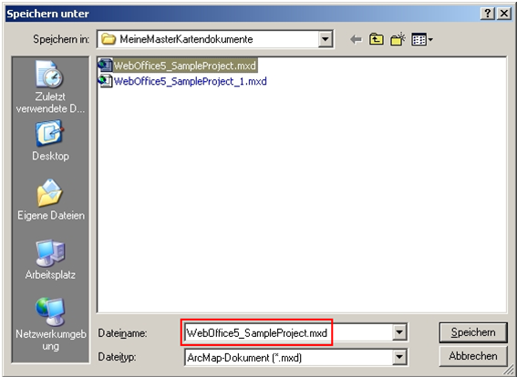 Speichern des ‚Master Kartendokuments' als „< Kartendokument Dateiname >.mxd“ Speichern des ‚Master Kartendokuments' als „< Kartendokument Dateiname >.mxd“