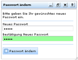 Formular des Werkzeugs ‚Passwort ändern’ Formular des Werkzeugs ‚Passwort ändern’