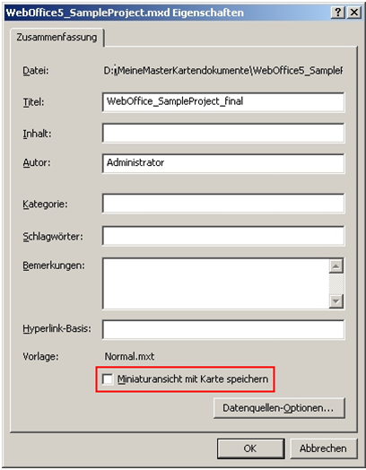 Nicht ausgewählte Option ‚Miniaturansicht mit Karte speichern' Nicht ausgewählte Option ‚Miniaturansicht mit Karte speichern'