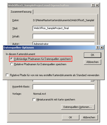 Datenquellen - Optionen – Vollständige Pfadnamen für Datenquellen speichern Datenquellen - Optionen – Vollständige Pfadnamen für Datenquellen speichern