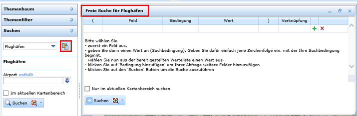 Freie Suche mit Verwendung eines Abfragegenerators im WebOffice html Client