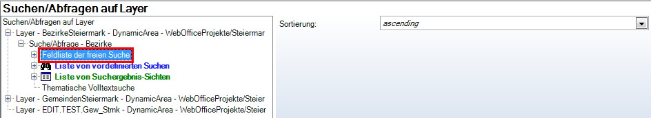 Konfiguration ‚Feldliste der freien Suche’ Konfiguration ‚Feldliste der freien Suche’