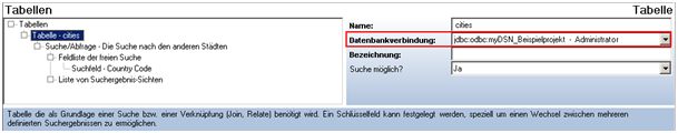 Konfiguration einer Tabelle mit eingerichteter Datenbankverbindung Konfiguration einer Tabelle mit eingerichteter Datenbankverbindung