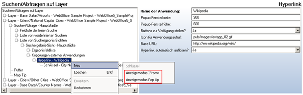 Die Konfigurationselemente ‚Anzeigemodus IFrame’ oder ‚Pop Up‘ Die Konfigurationselemente ‚Anzeigemodus IFrame’ oder ‚Pop Up‘