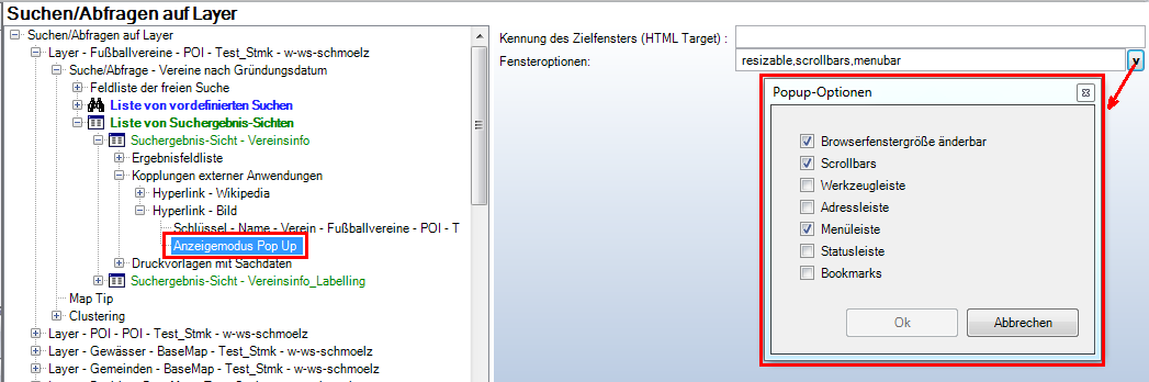 Konfiguration des ‚Anzeigemodus Pop Up‘ Konfiguration des ‚Anzeigemodus Pop Up‘