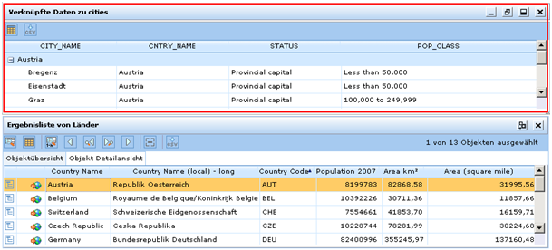 Fenster ‚Verknüpfte Daten zu <Name der Tabelle>‘ im WebOffice 10 R3 Client Fenster ‚Verknüpfte Daten zu <Name der Tabelle>‘ im WebOffice 10 R3 Client