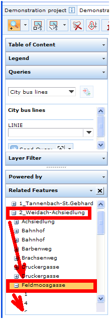 Fenster ‚Related Features’ im WebOffice 10 R3 Client zur Navigation durch ein Datenmodell Fenster ‚Related Features’ im WebOffice 10 R3 Client zur Navigation durch ein Datenmodell