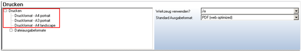 Drucken – Liste mit konfigurierten ‚Druckformaten‘