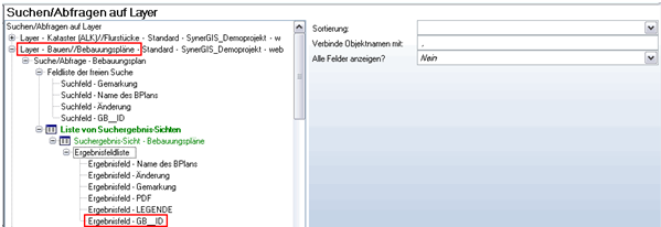‘Schlüssel im Rasterkatalog’ konfiguriert als Suchergebnis