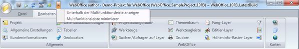 Kontextmenü der WebOffice author Multifunktionsleiste Kontextmenü der WebOffice author Multifunktionsleiste