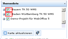 Kartendienst antwortet nicht rechtzeitig und wird mit rotem Ausrufezeichen im Themenbaum markiert&nbsp;