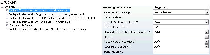 Fortgeschrittene Konfiguration von ‚Drucken’ mit explizit spezifizierten Druckvorlagen