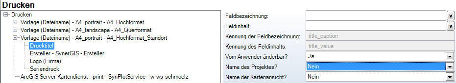 Konfiguration ‚Drucktitel‘ Konfiguration ‚Drucktitel‘