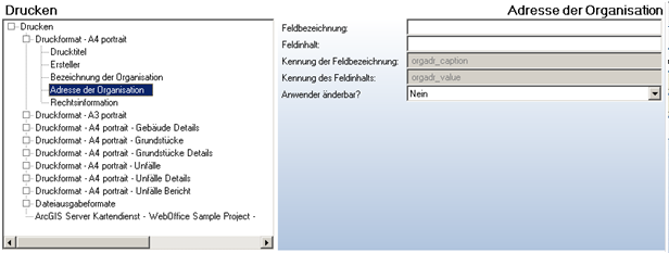 Konfiguration ‚Adresse der Organisation‘