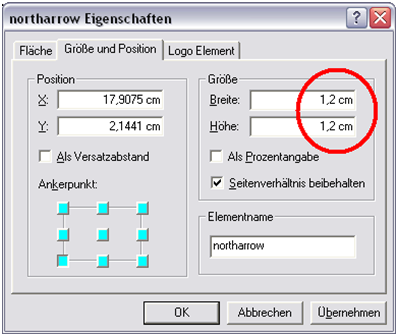 Empfohlene Größe 1,2 cm x 1,2 cm für das ‚Logobild’-Funktionsfeld Empfohlene Größe 1,2 cm x 1,2 cm für das ‚Logobild’-Funktionsfeld