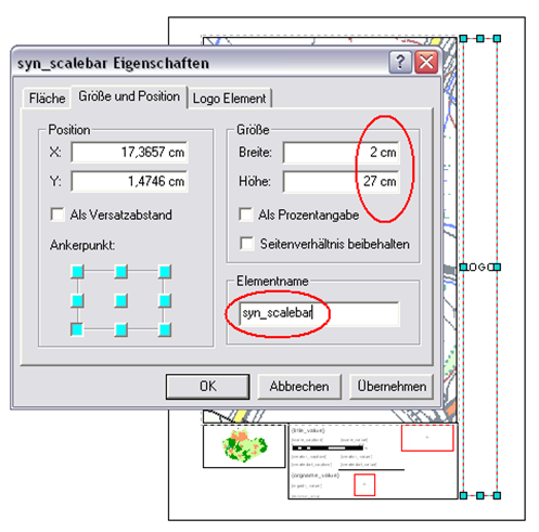 Technischen Kennung ‚syn_scalebar’ und Größe für das ‚Logobild’-Funktionsfeld Technischen Kennung ‚syn_scalebar’ und Größe für das ‚Logobild’-Funktionsfeld