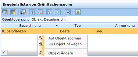 Aufruf ‚Objekt Ändern‘ im Kontextmenü zum sofortigen Editieren eines Objektes aus der Ergebnisliste Aufruf ‚Objekt Ändern‘ im Kontextmenü zum sofortigen Editieren eines Objektes aus der Ergebnisliste