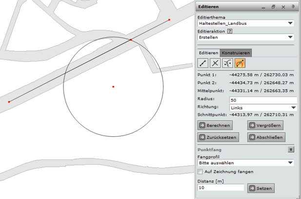 Werkzeug - Schnittpunkt zwischen Linie und Kreis (Punkt erstellen)