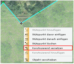 Kontextmenü eines Stützpunktes zum Verändern der Geometrie Kontextmenü eines Stützpunktes zum Verändern der Geometrie