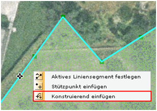 Kontextmenü des Segments eines Polygons zum Verändern der Geometrie Kontextmenü des Segments eines Polygons zum Verändern der Geometrie