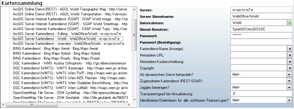 Konfiguration ‚ArcGIS Server Kartendienst‘ - Kategorie ‚Karten‛ Konfiguration ‚ArcGIS Server Kartendienst‘ - Kategorie ‚Karten‛