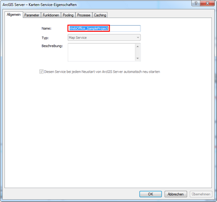ArcGIS Server – Karten-Service-Eigenschaften