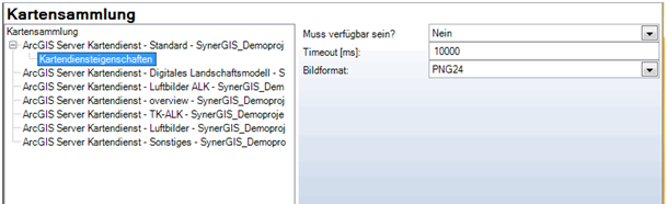 Konfiguration von ‚Kartendiensteigenschaften‘ – Kategorie ‚Karten&nbsp;