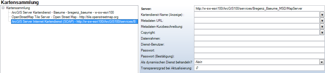 Konfiguration von ‚ArcGIS Server Internet Kartendienst‘ - Kategorie ‚Karten Konfiguration von ‚ArcGIS Server Internet Kartendienst‘ - Kategorie ‚Karten