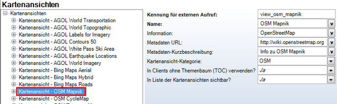 Konfiguration von ‚Kartenansicht‘ - Kategorie ‚Karten‛