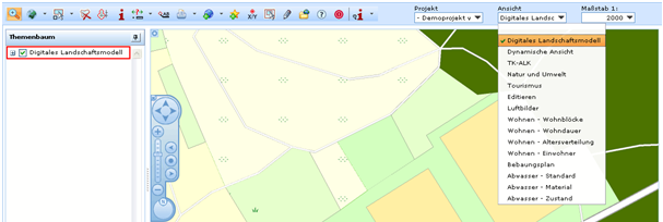 Kartenansicht ‚Digitales Landschaftsmodell‘ - Anzeige des Themenbaums im WebOffice 10 R3 Client Kartenansicht ‚Digitales Landschaftsmodell‘ - Anzeige des Themenbaums im WebOffice 10 R3 Client