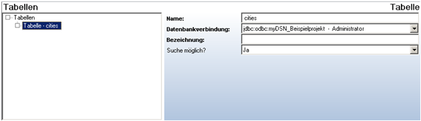 Konfiguration von ‚Tabelle‘ Konfiguration von ‚Tabelle‘