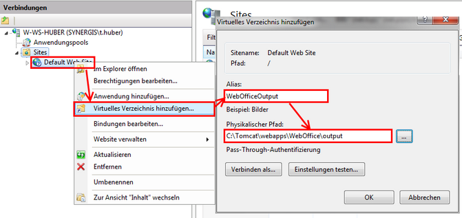 Hinzufügen eines virtuellen Verzeichnisses im MS IIS Manager Hinzufügen eines virtuellen Verzeichnisses im MS IIS Manager
