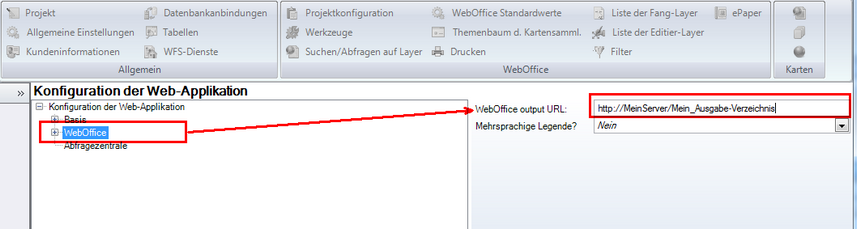 WebOffice Output URL Konfiguration innerhalb der Anwendungskonfiguration WebOffice Output URL Konfiguration innerhalb der Anwendungskonfiguration
