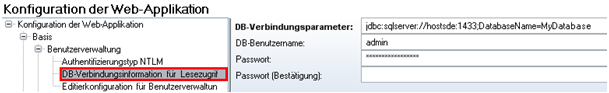 Konfiguration der ‚DB-Verbindungsinformation für Lesezugriff’ Konfiguration der ‚DB-Verbindungsinformation für Lesezugriff’