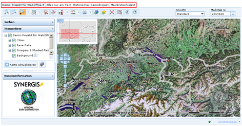Steuerung von Projektwechseln – Projekte werden als Registrierkarten im WebOffice 10 R3 Client dargestellt