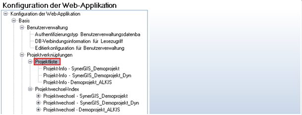 Konfiguration von ‚Projektliste’