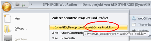 Anwendungsprofil zuletzt benutzter Konfigurationen Anwendungsprofil zuletzt benutzter Konfigurationen