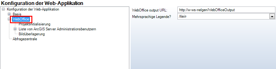Konfigurationselement WebOffice 10 R3 in der Konfiguration der Web-Applikation